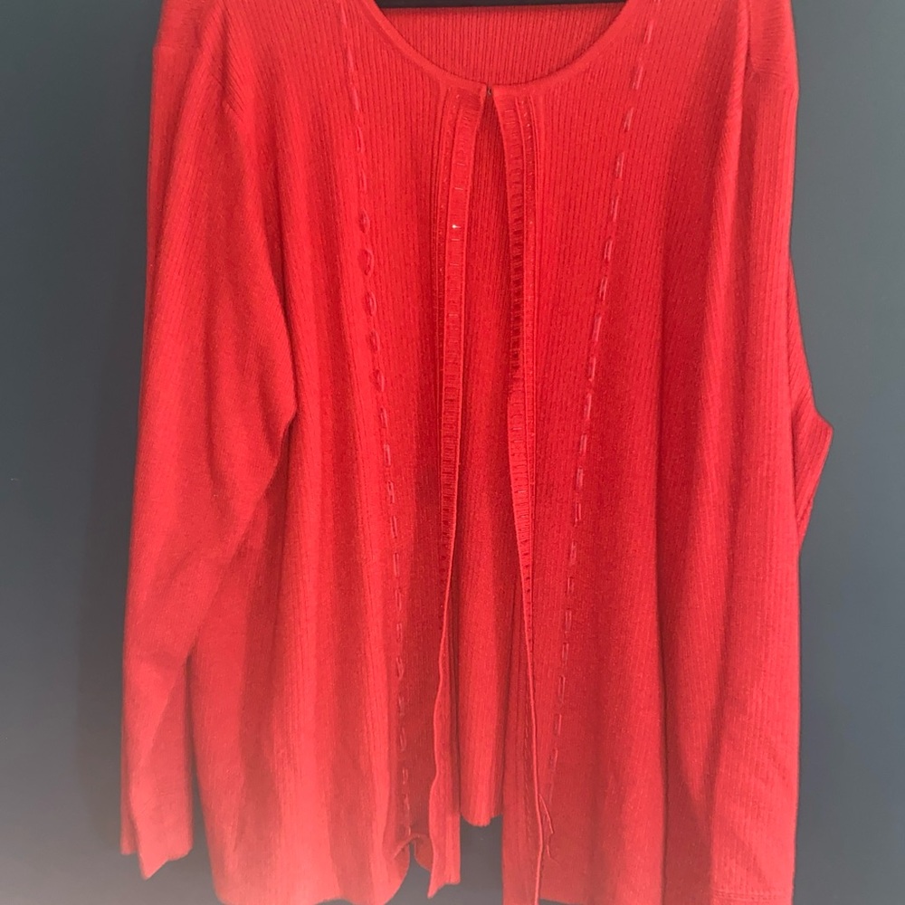 Avenue Holiday Red Cardigan Sweater Plus Size 22/24 Beaded Accents‎